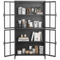 Premium Black Metal Storage Cabinet With Tempered Glass Doors, Adjustable Shelves, Anti Tipping Device, Magnetic Silent Closure, And Adjustable Feet For Home And Office Use Accent Chests 3 4 Spaces