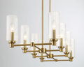 Willow Eight Lights Island With Clear Ribbed Glass Pendant Lamp Satin Brass Clear,Gold Ceiling Lights Brass,Glass