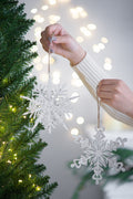 Set Of 6 Iron Snowflake Hanger, Decorative Hanging Ball Christmas Tree Ornaments For Holiday Party Decorations White Iron