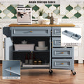 K&K 52'' Kitchen Island With Drop Leaf, Embossed Texture Kitchen Island On Wheels With Spice Rack, Towel Rack, 2 Doors And 5 Drawers, Kitchen Storage Cart With Adjustable Shelf For Kitchen, Blue