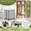 Laundry Basket With Wheels, Rolling Laundry Hamper, Detachable And Washable Lining, Metal Frame, Suitable For Bedrooms, Bathrooms, Laundry Rooms, White White Black 1 Foldable Freestanding Boho