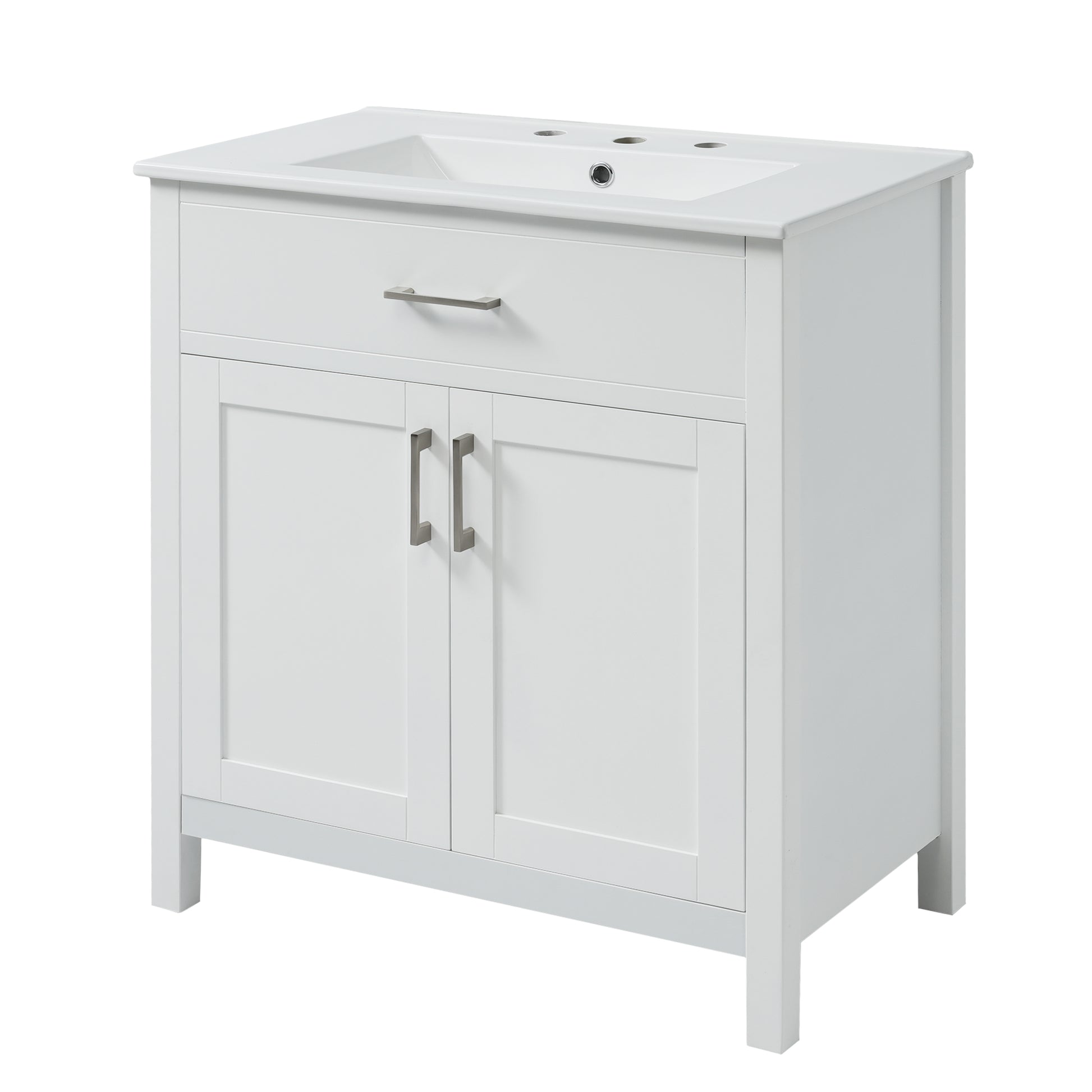 30 Inch Bathroom Vanity With Ceramic Sink And Large Storage The Perfect Choice For Small Bathrooms White Bathroom Solid Wood Mdf