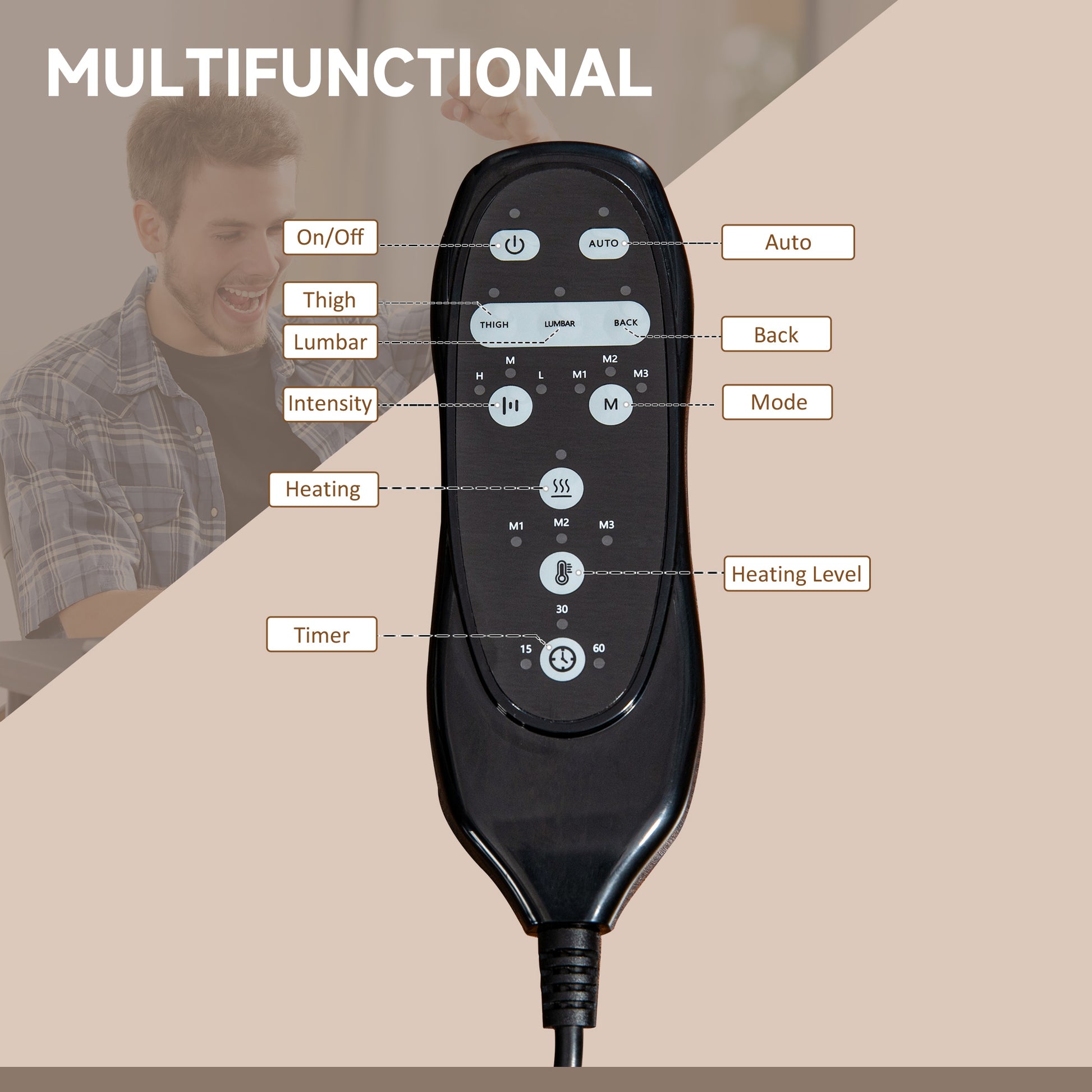 Vinsetto Microfiber Office Chair, High Back Computer Chair With 6 Point Massage, Heat, Adjustable Height And Retractable Footrest, Cream White Cream White Polyester