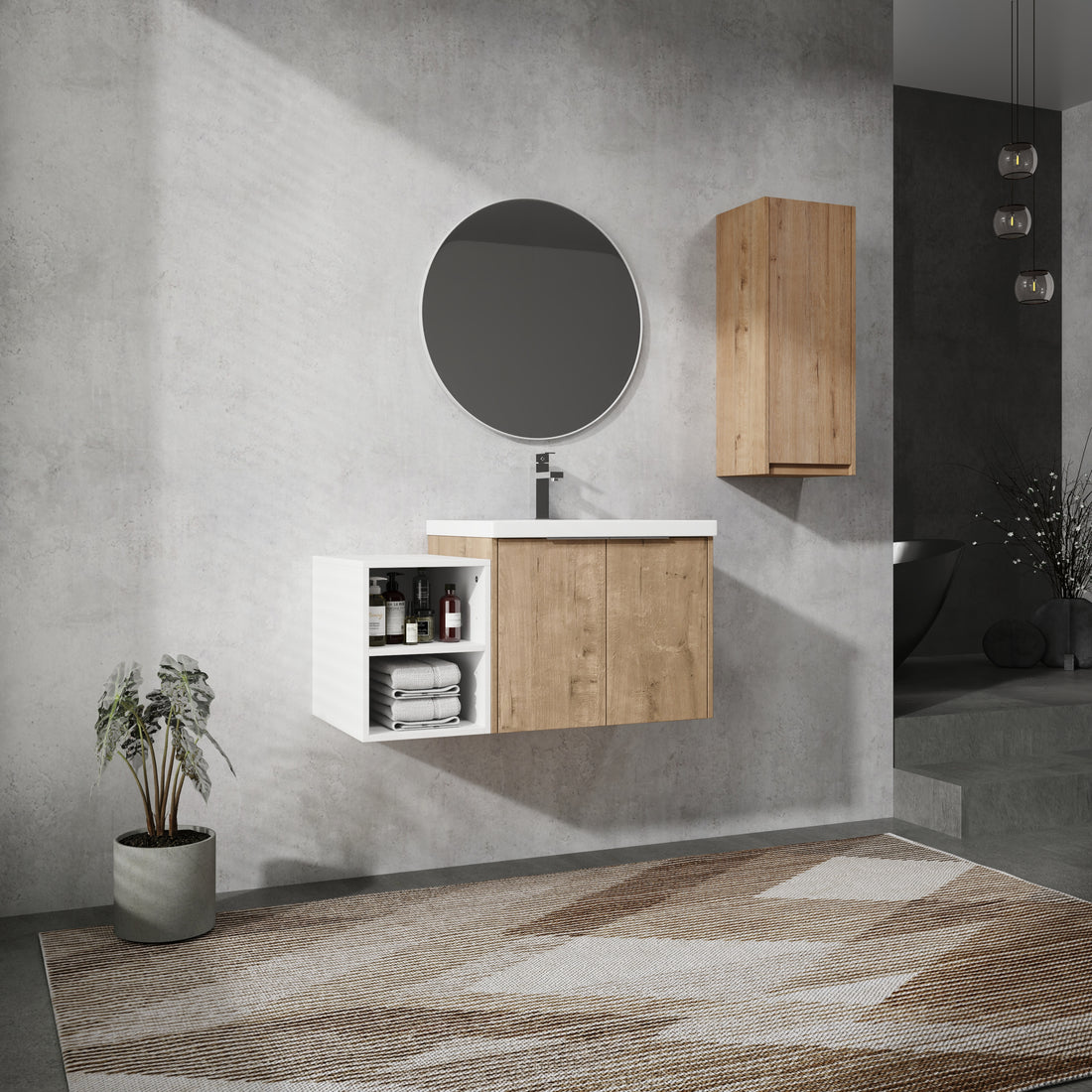 36" Wall Mounted Bathroom Vanity With Sink And Side Cabinet, Soft Close Doors,00112Imo 0624Imo 0612Gwh Combination Cabinet Kd Packing Imitative Oak Bathroom Modern Plywood Plywood