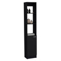 Linen Cabinet, 1 Door, 6 Shelves, Black Black Solid Wood Mdf Engineered Wood