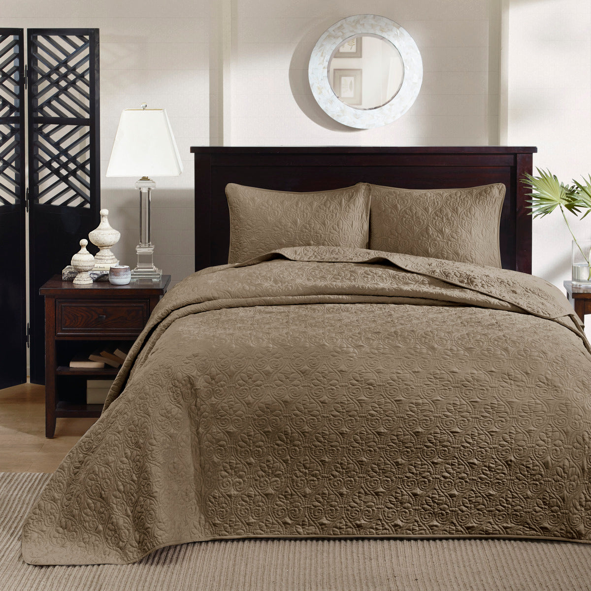 Reversible Bedspread Set Mocha Queen Mocha Cotton