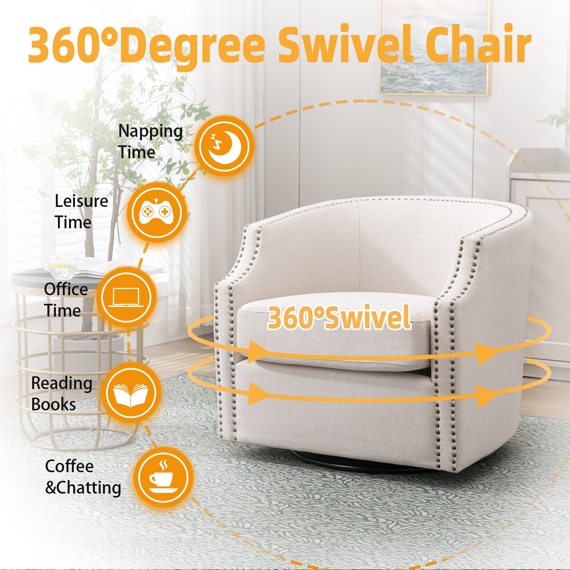 Coolmore Swivel Chair Living Room Chair Beige Foam Linen