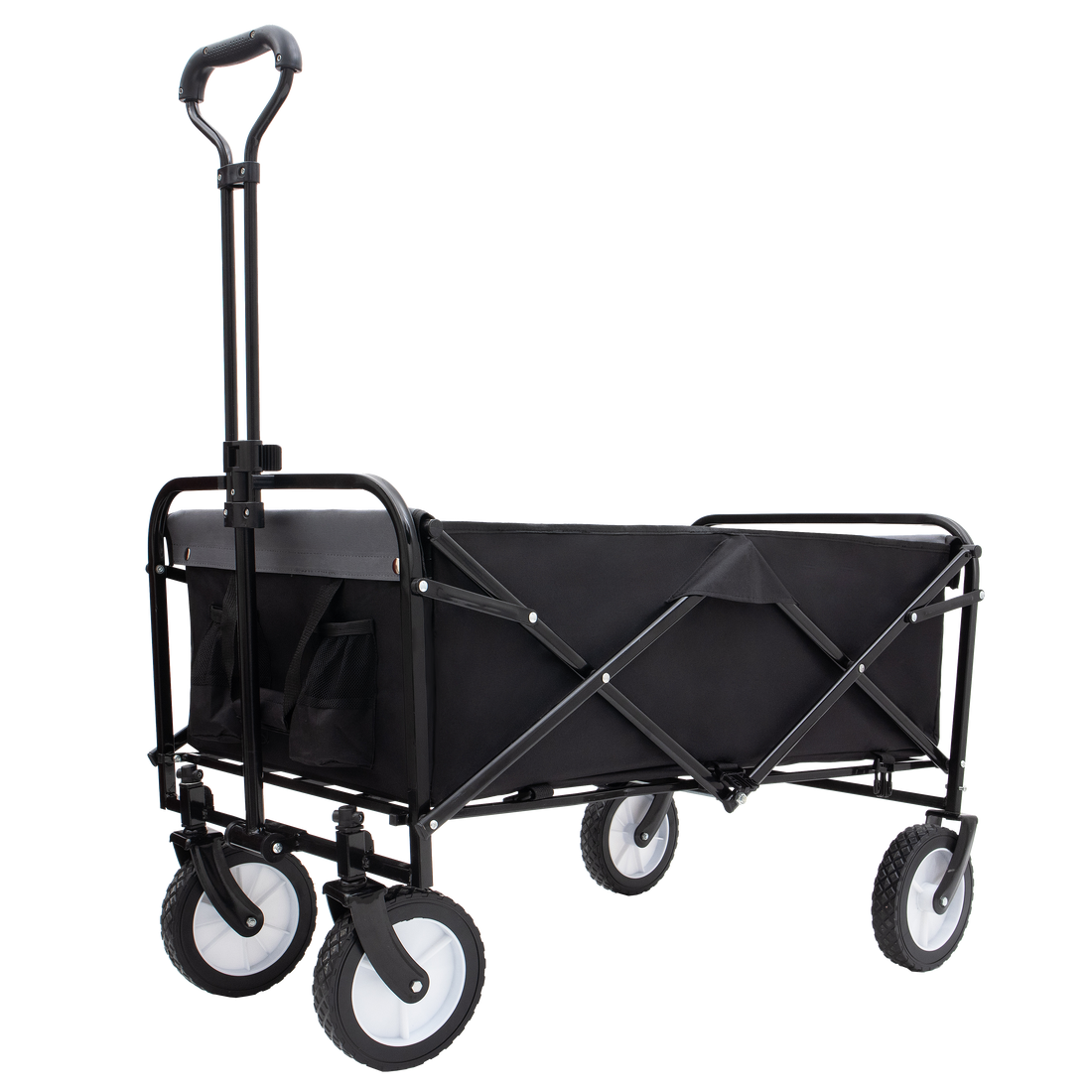 Collapsible Foldable Wagon Cart With Strapping System Beach Wagon Utility Cart Utility Wagon Grocery Cart For For Camping Shopping Sports Gardeing Fishing Supports 360Lbs All Terrain Wheels Black