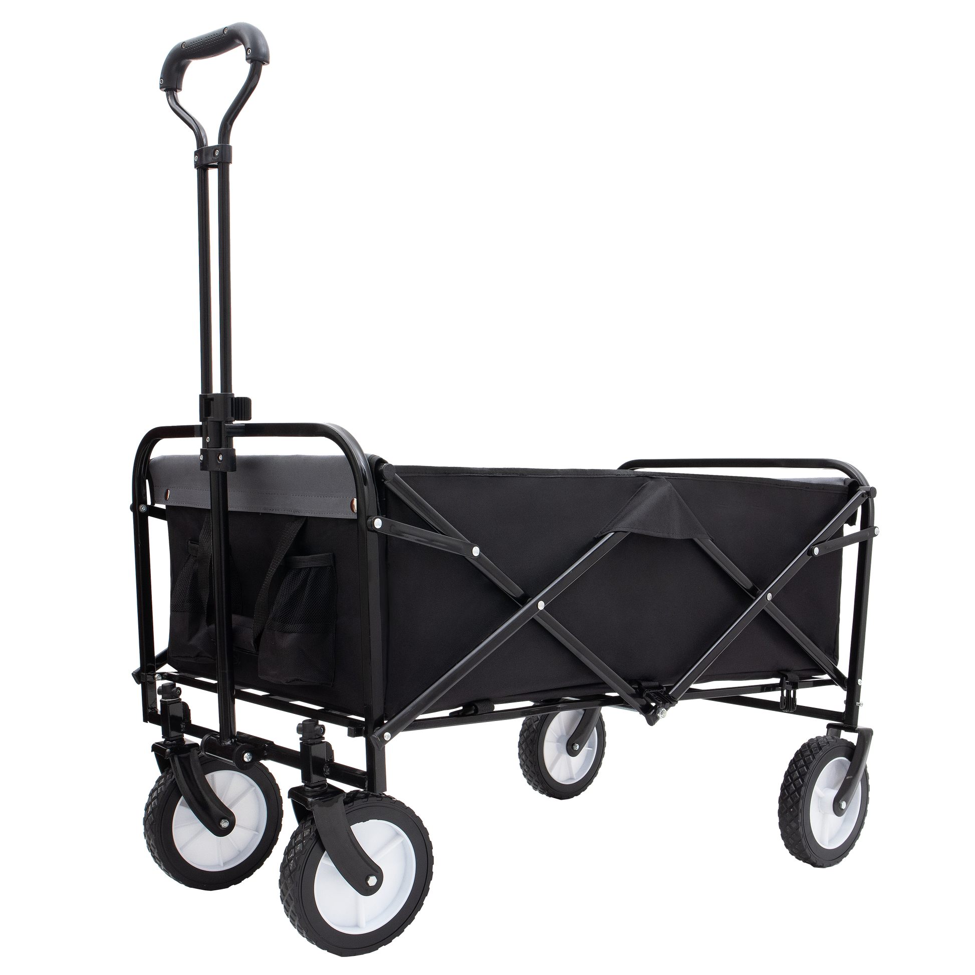 Collapsible Foldable Wagon Cart With Strapping System Beach Wagon Utility Cart Utility Wagon Grocery Cart For For Camping Shopping Sports Gardeing Fishing Supports 360Lbs All Terrain Wheels Black