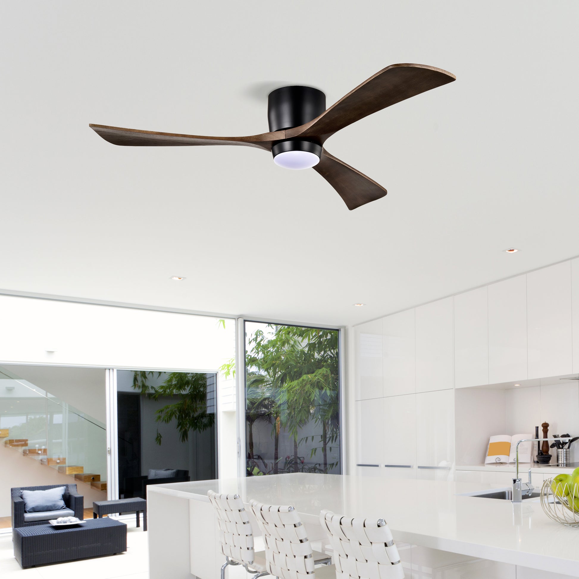 52" Ceiling Fan With Lights Remote Control,Quiet Dc Motor 3 Blade Ceiling Fans 6 Speed Levels,Reversible Ceiling Fan, For Patio Living Room, Bedroom, Office,Indoor. Matte Black Black Walnut Matte