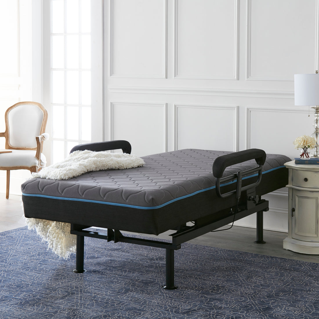 Adjustable Sit To Stand Bed W Remote With Convenient Lift Twin Blue Metal Twin