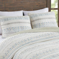 3 Piece Printed Microfiber Seersucker Quilt Set Taupe Blue King Cal King King Taupe Blue Polyester