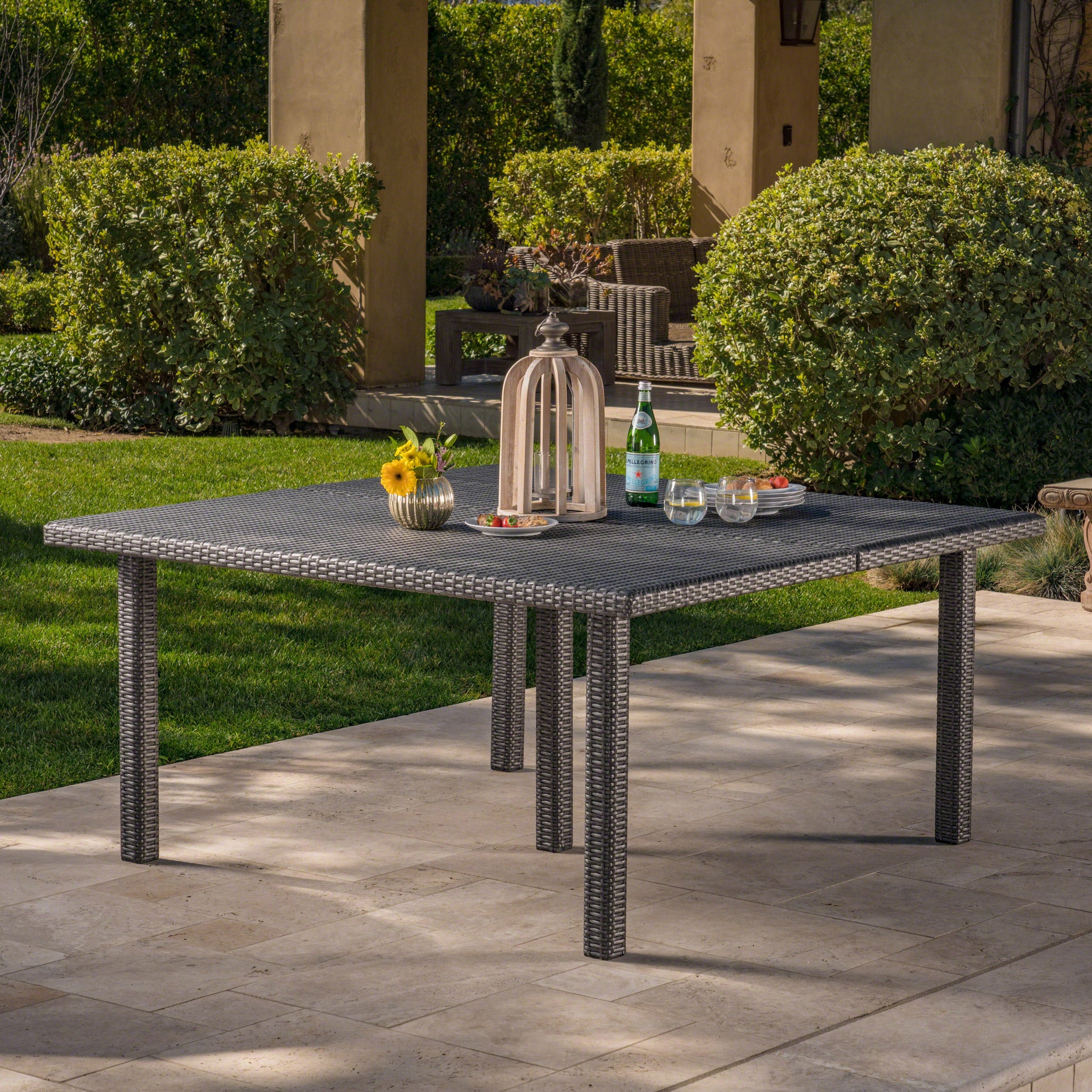 Fiona 64" Square Dining Table Grey Rattan