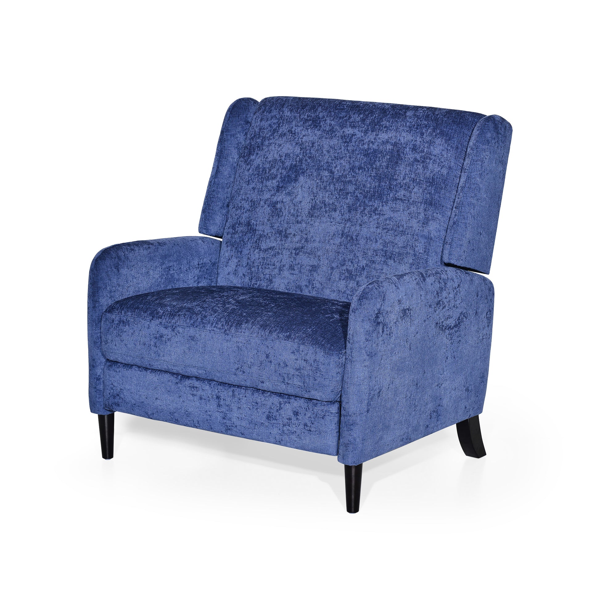 Oversized Textured Fabric Pushback Recliner, Navy Blue And Dark Brown Navy Blue Fabric