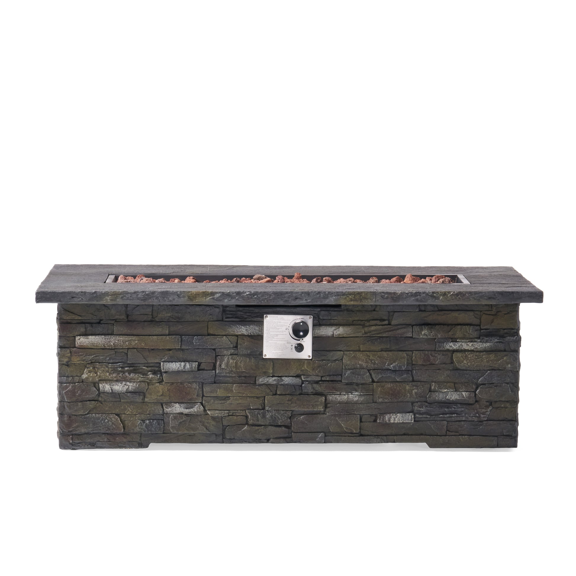 56" Outdoor 40,000 Btu Rectangular Mgo Concrete Propane Fire Pit, Stone Pattern Tank Cover Not Included Stone Gray Magnesium Oxide