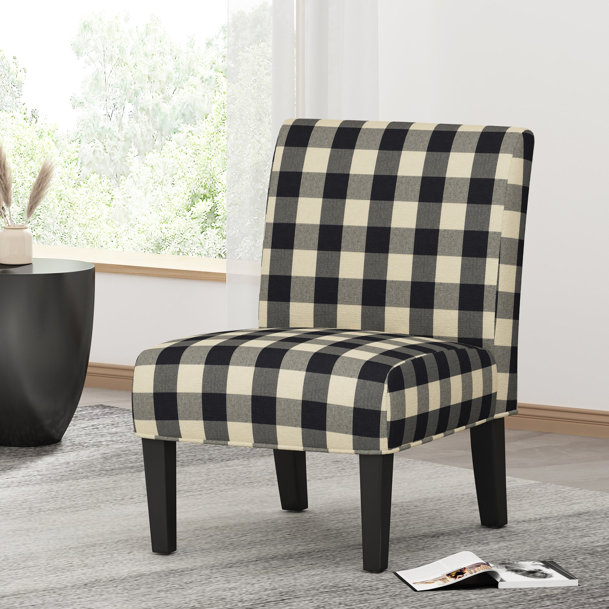 Accent Chair Black White Fabric
