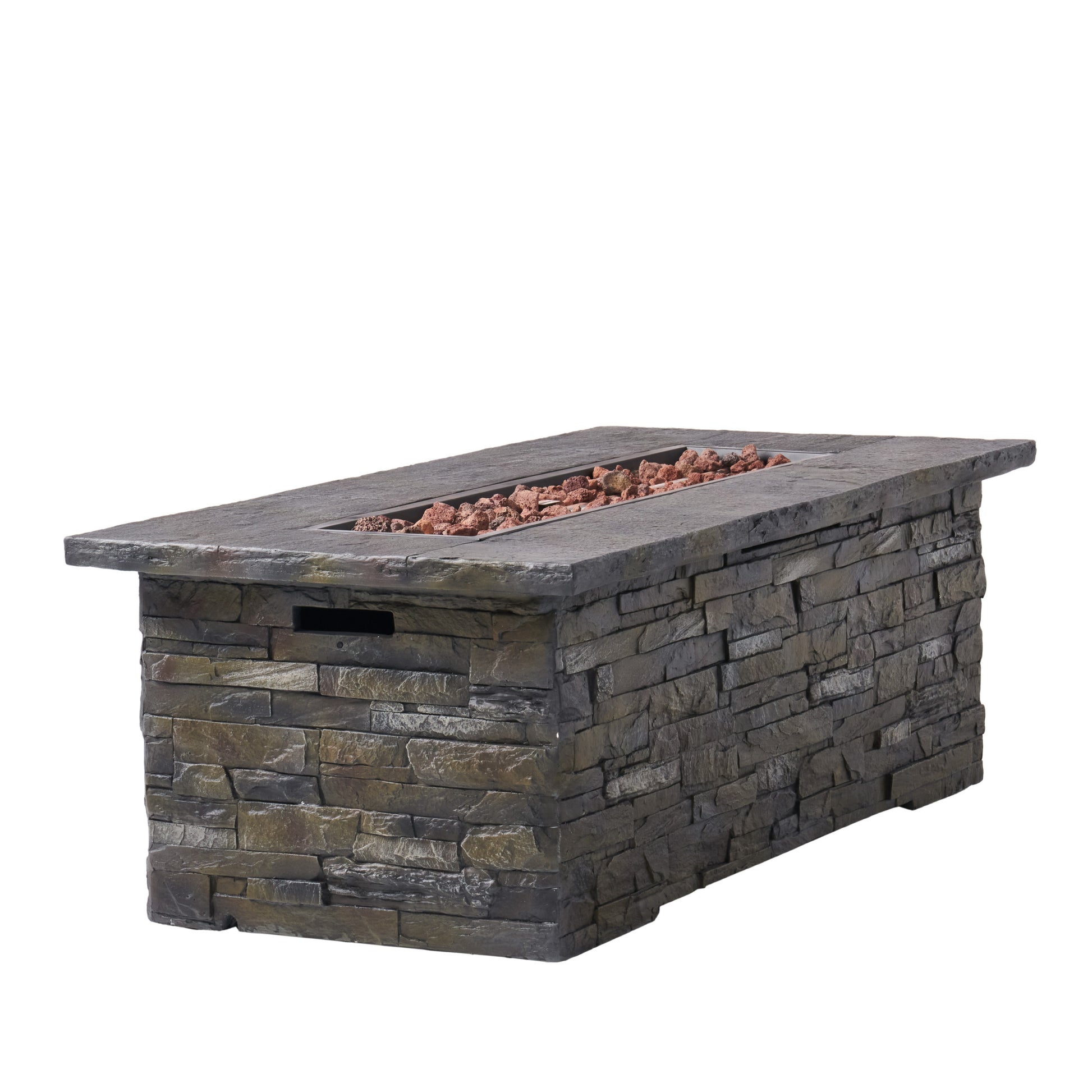 56" Outdoor 40,000 Btu Rectangular Mgo Concrete Propane Fire Pit, Stone Pattern Tank Cover Not Included Stone Gray Magnesium Oxide