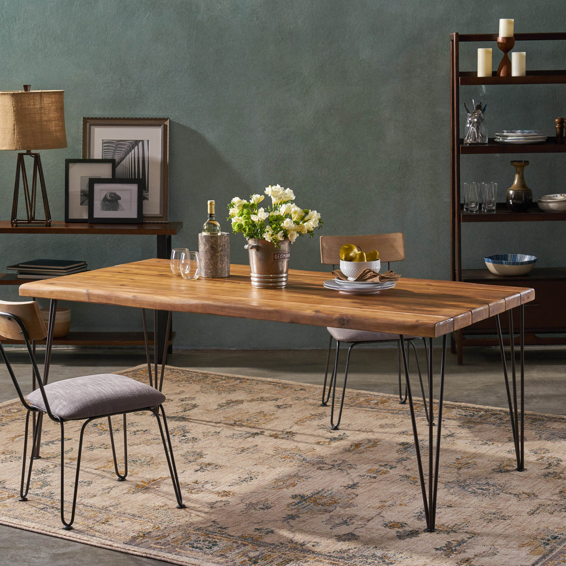 Zion Industrial Wood And Metal Rectangular Dining Table Teak Wood