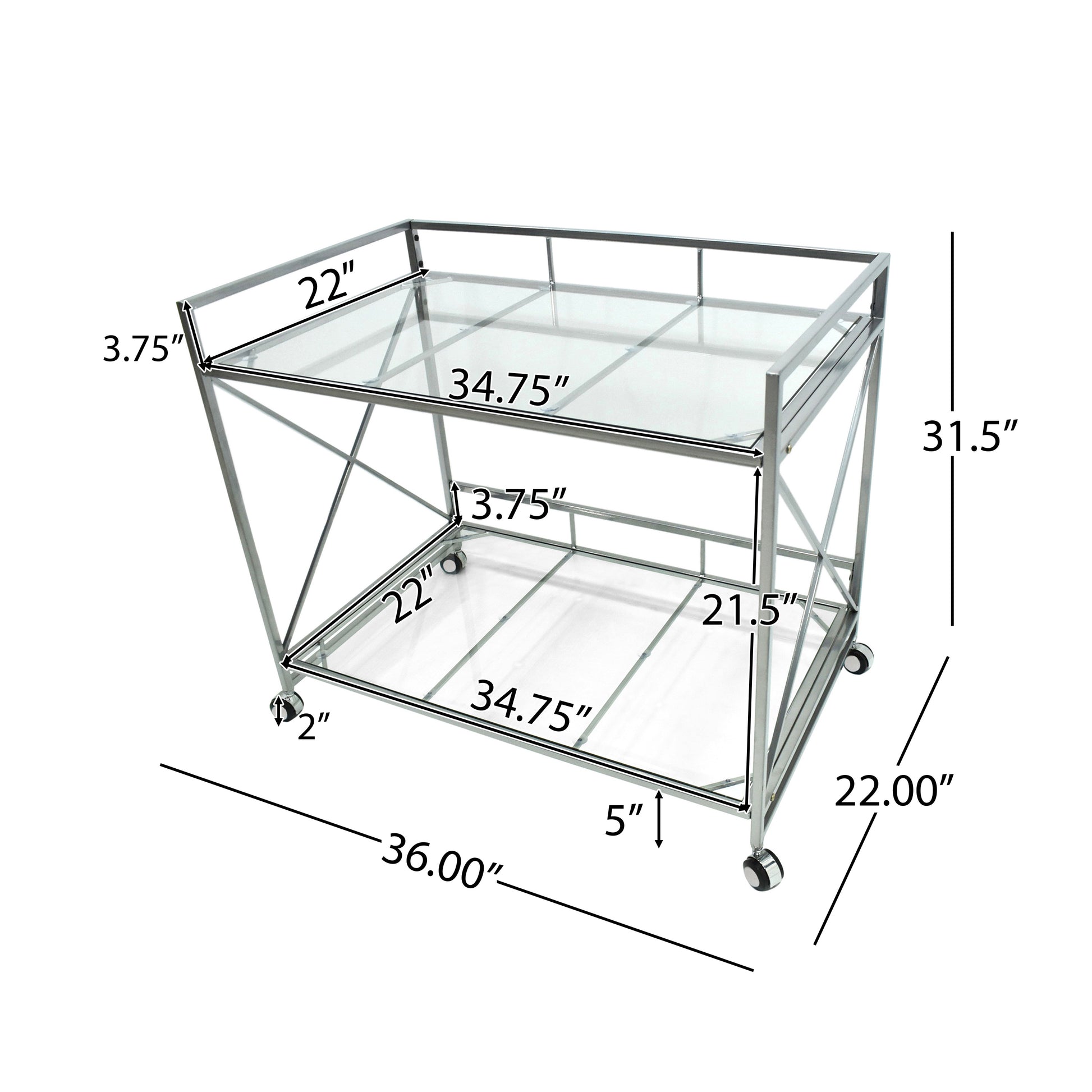 Bar Cart Silver Glass Metal