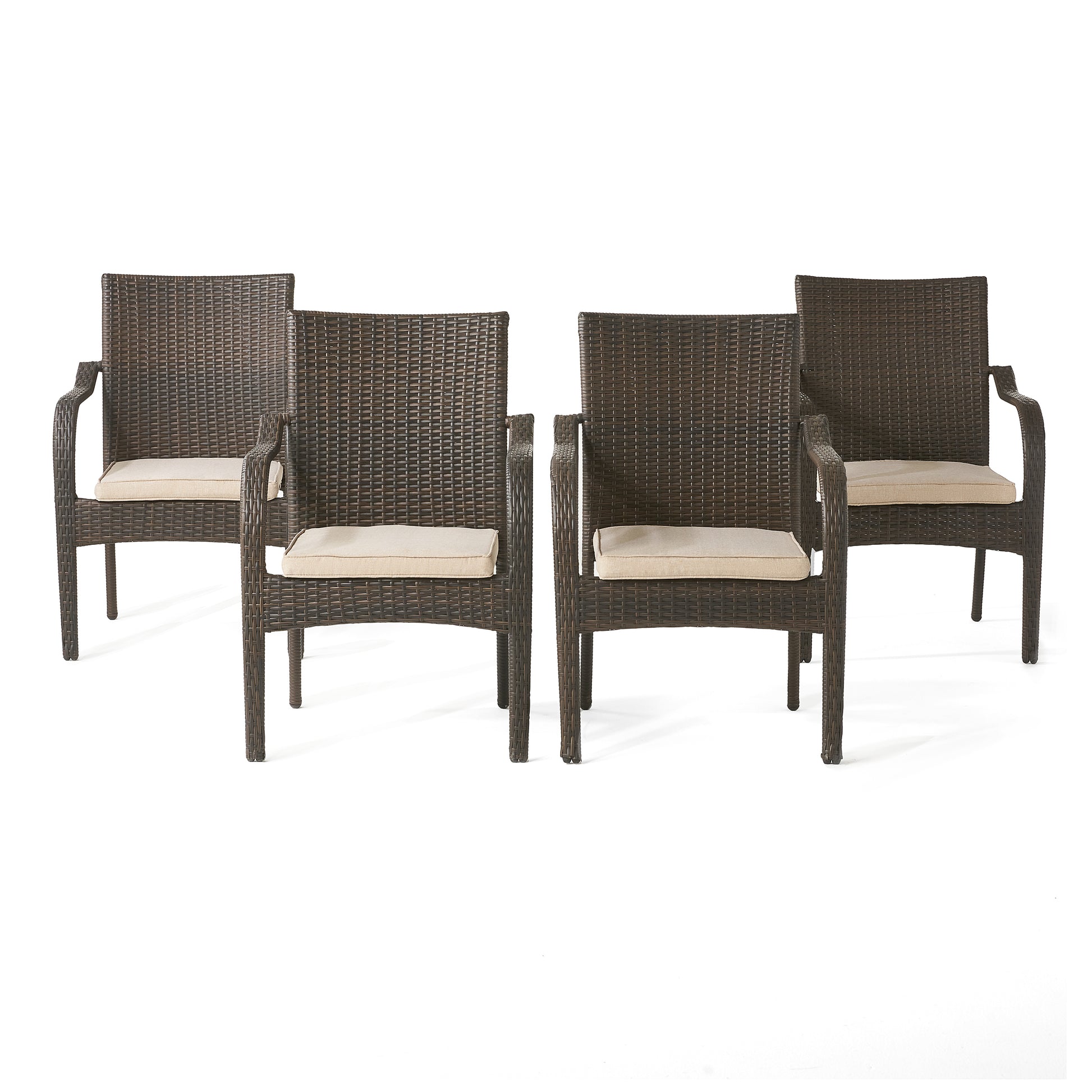 Stacking Chairs 4 Pcs Brown Rattan Metal