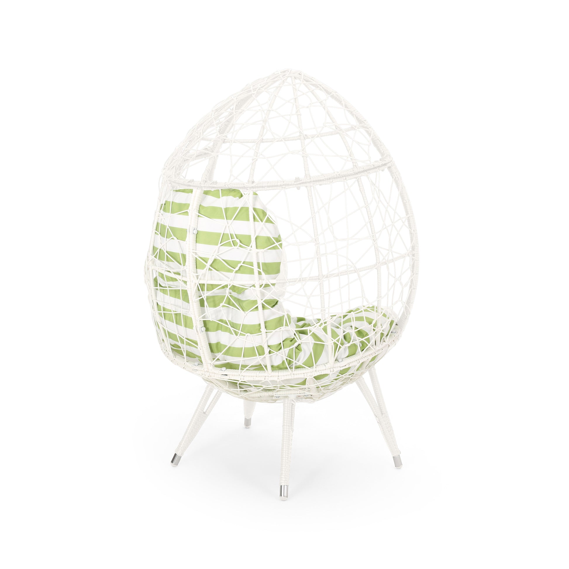 Gianni Teardrop Chair White Green Pe Rattan Iron Waterproof Fabric