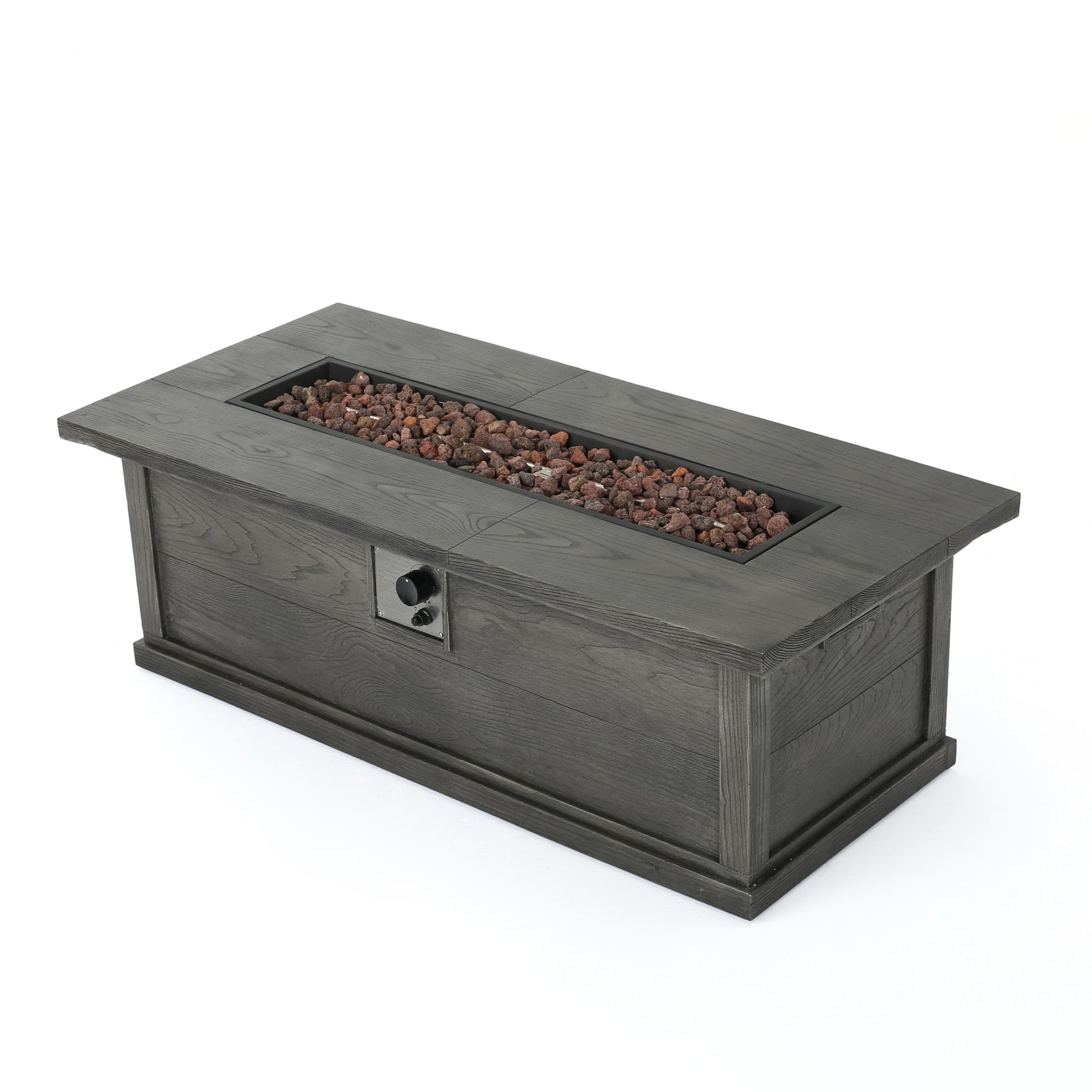 56" Outdoor 50,000 Btu Rectangular Mgo Concrete Propane Fire Pit, Grey Wood Pattern Tank Cover Not Included Gray Magnesium Oxide