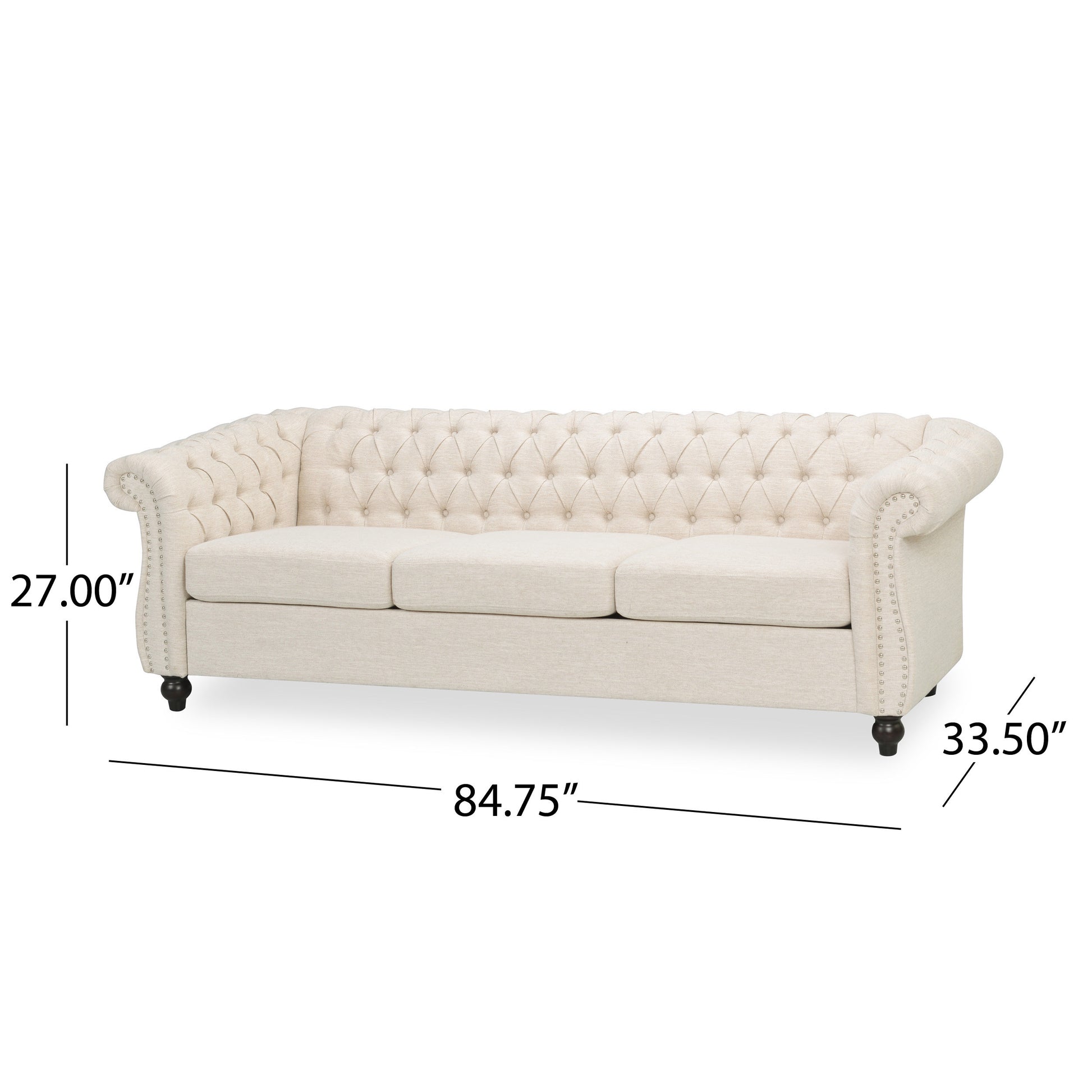 Sofa 3 Seater Beige Fabric