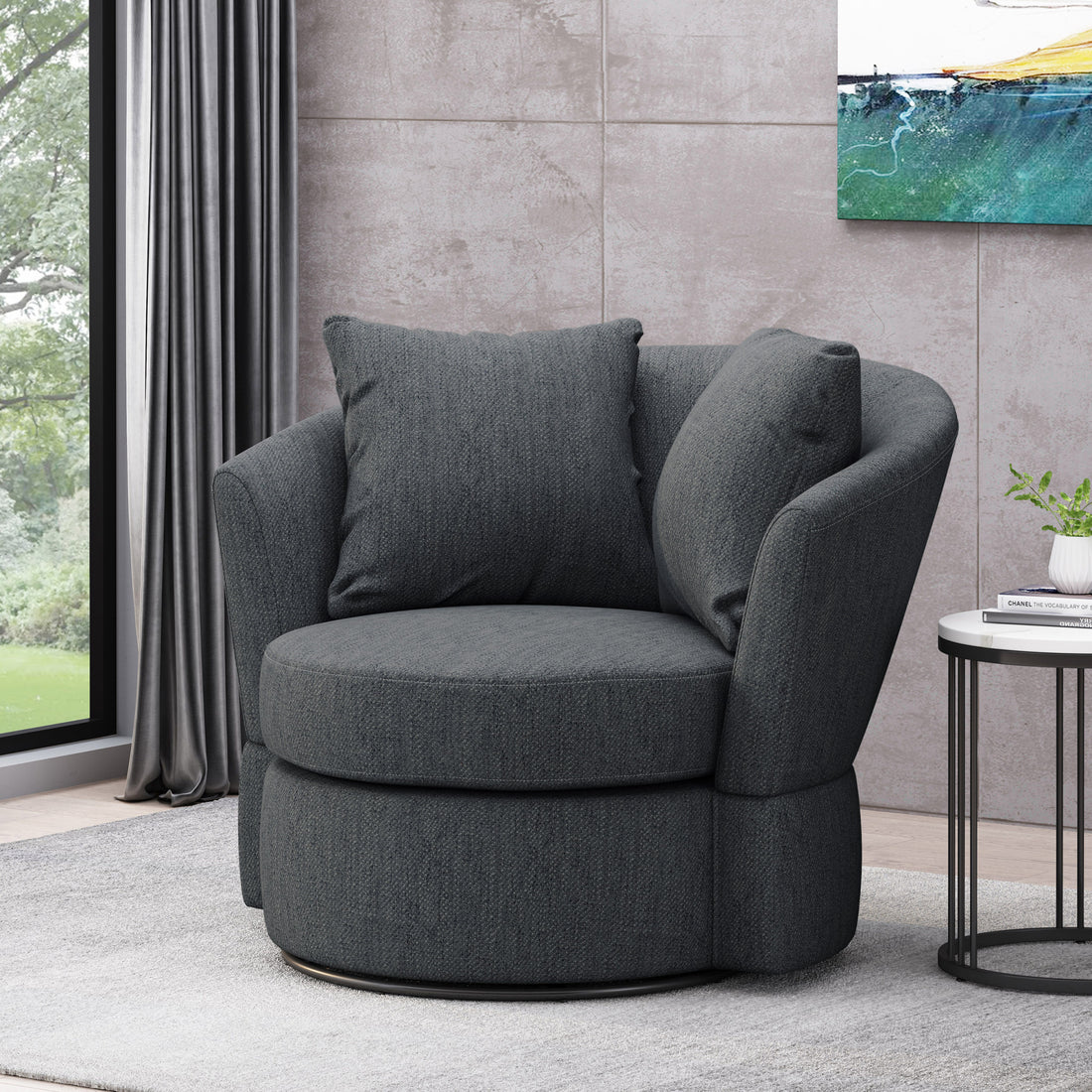 Swivel Club Chair Charcoal Fabric