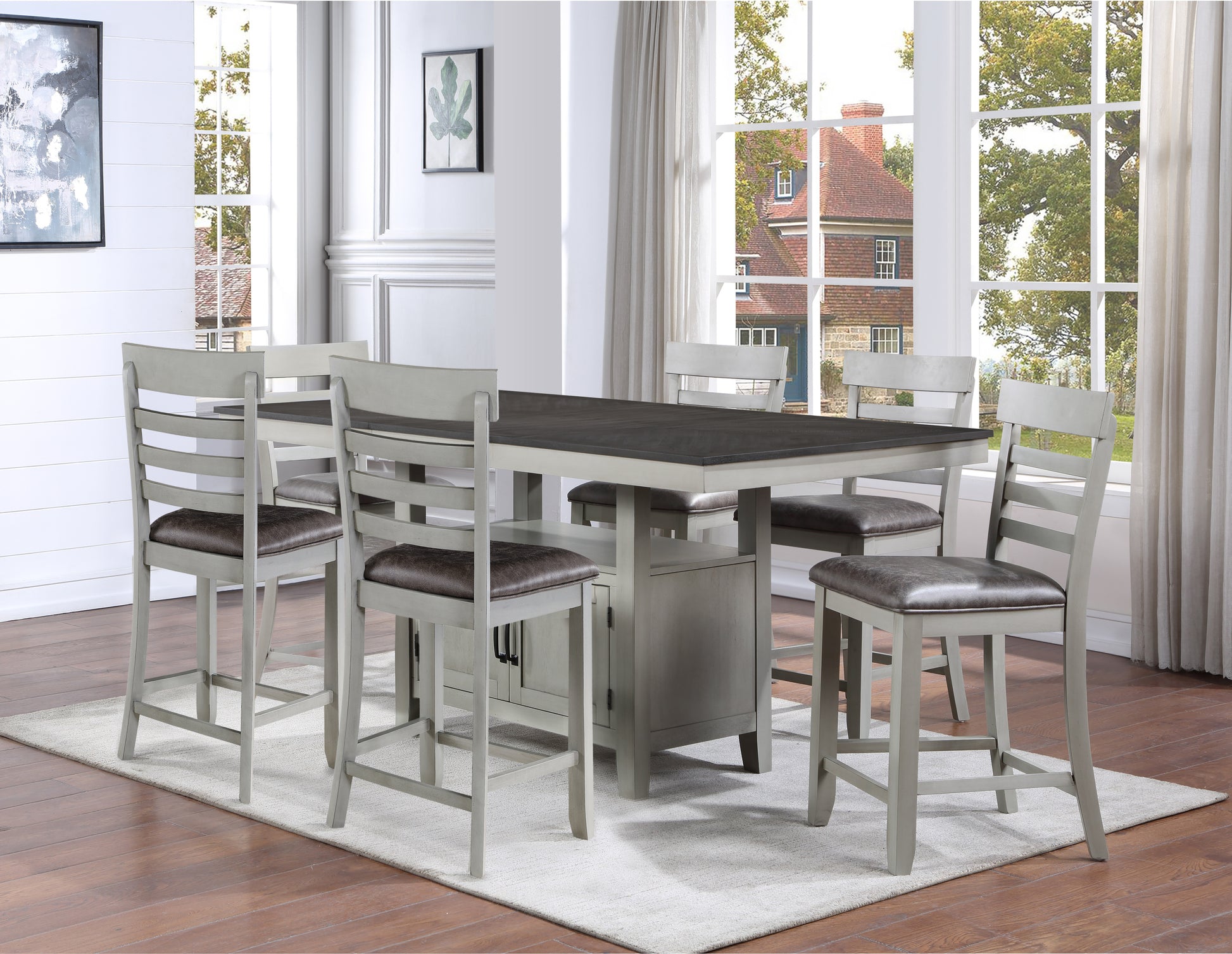 Hyland Counter Chair Set Of 2 Dark Gray Dark Gray Faux Leather