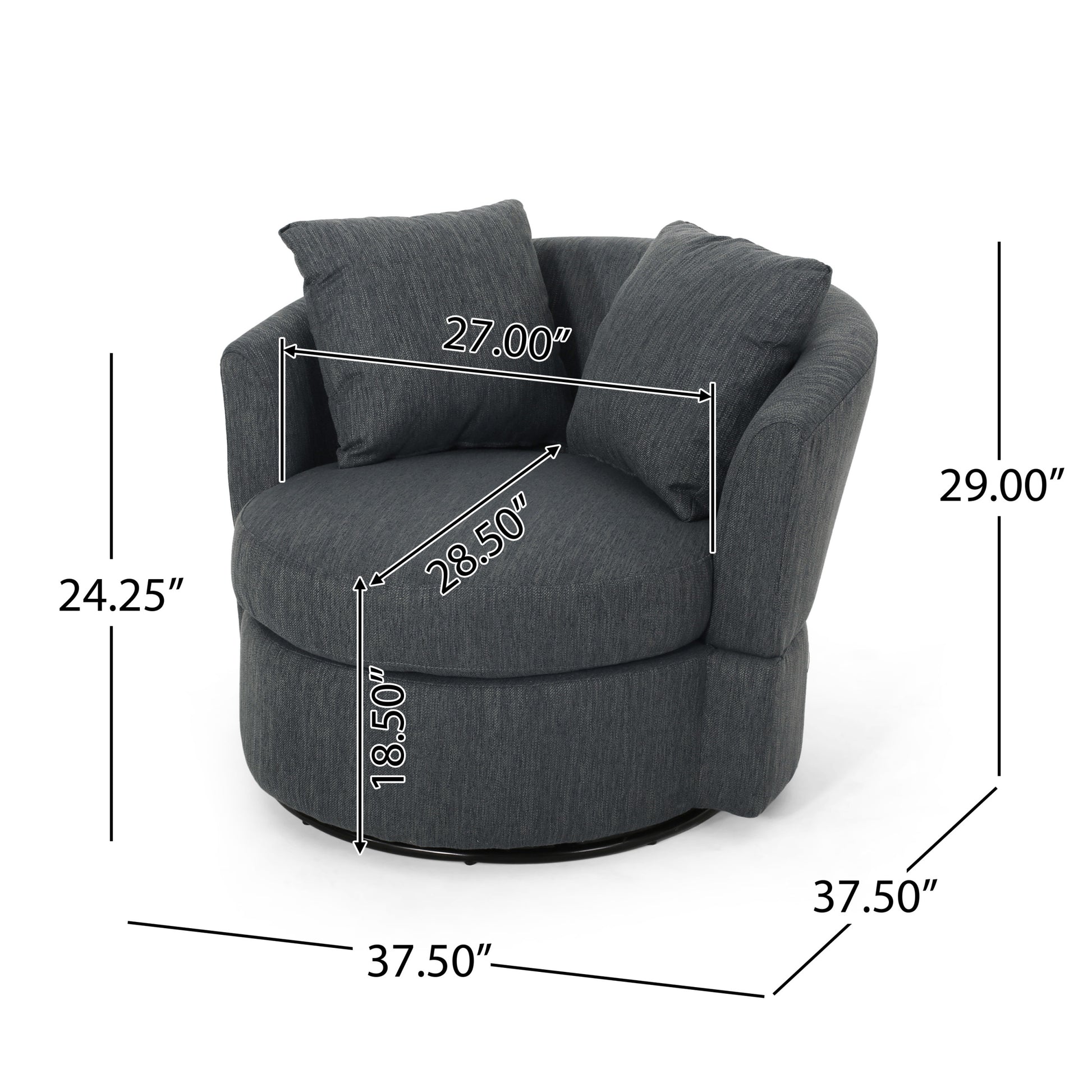 Swivel Club Chair Charcoal Fabric