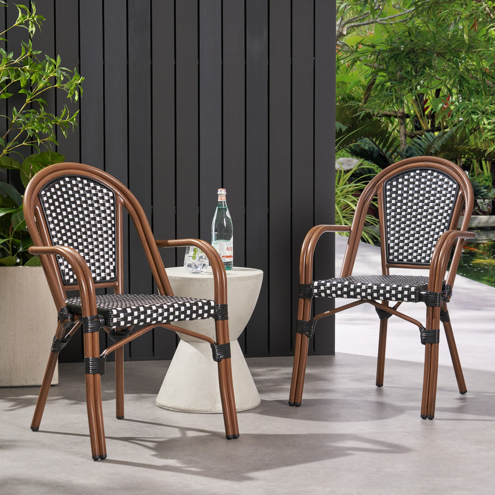 Bistro Chair Black White Rattan
