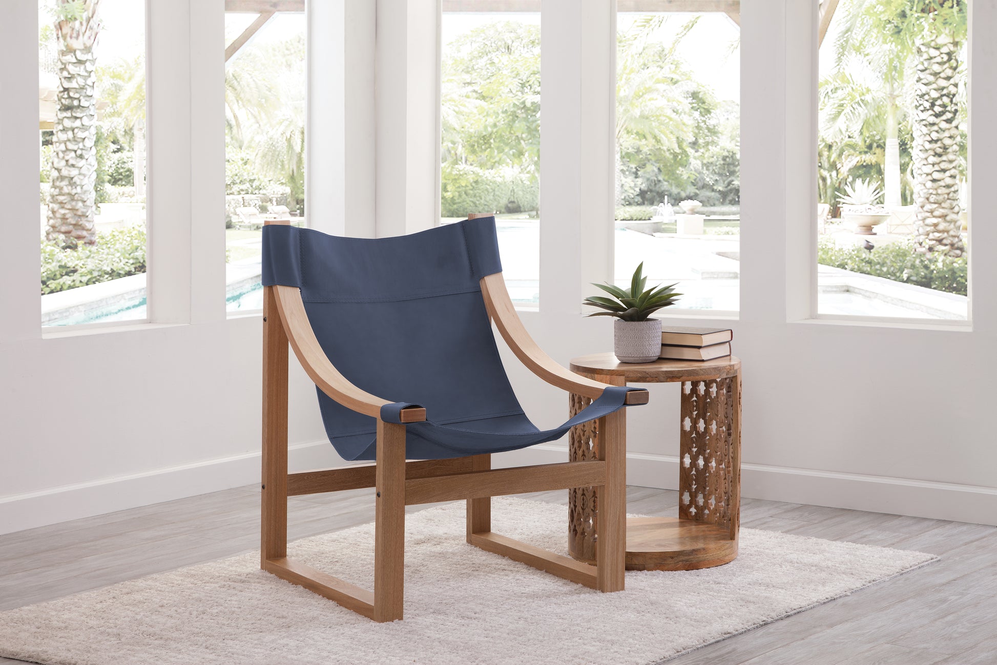 Lima Cobalt Leather Sling Blue Blue Wood