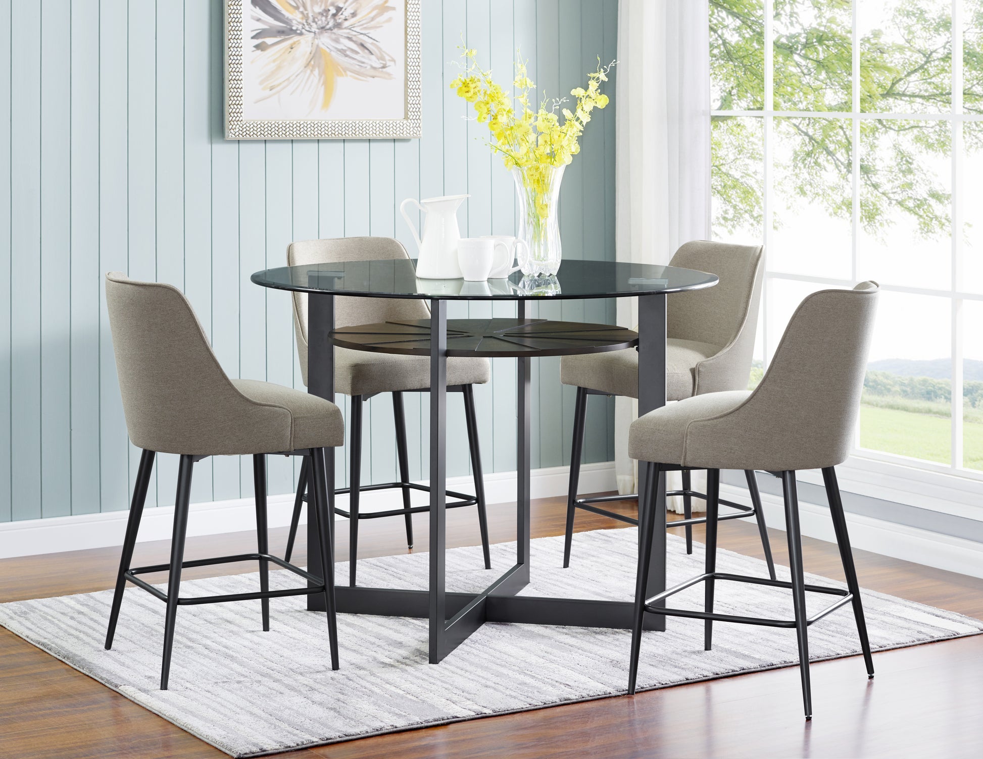 Olson Counter Chair Set Of 2 Khaki Silver White Fabric