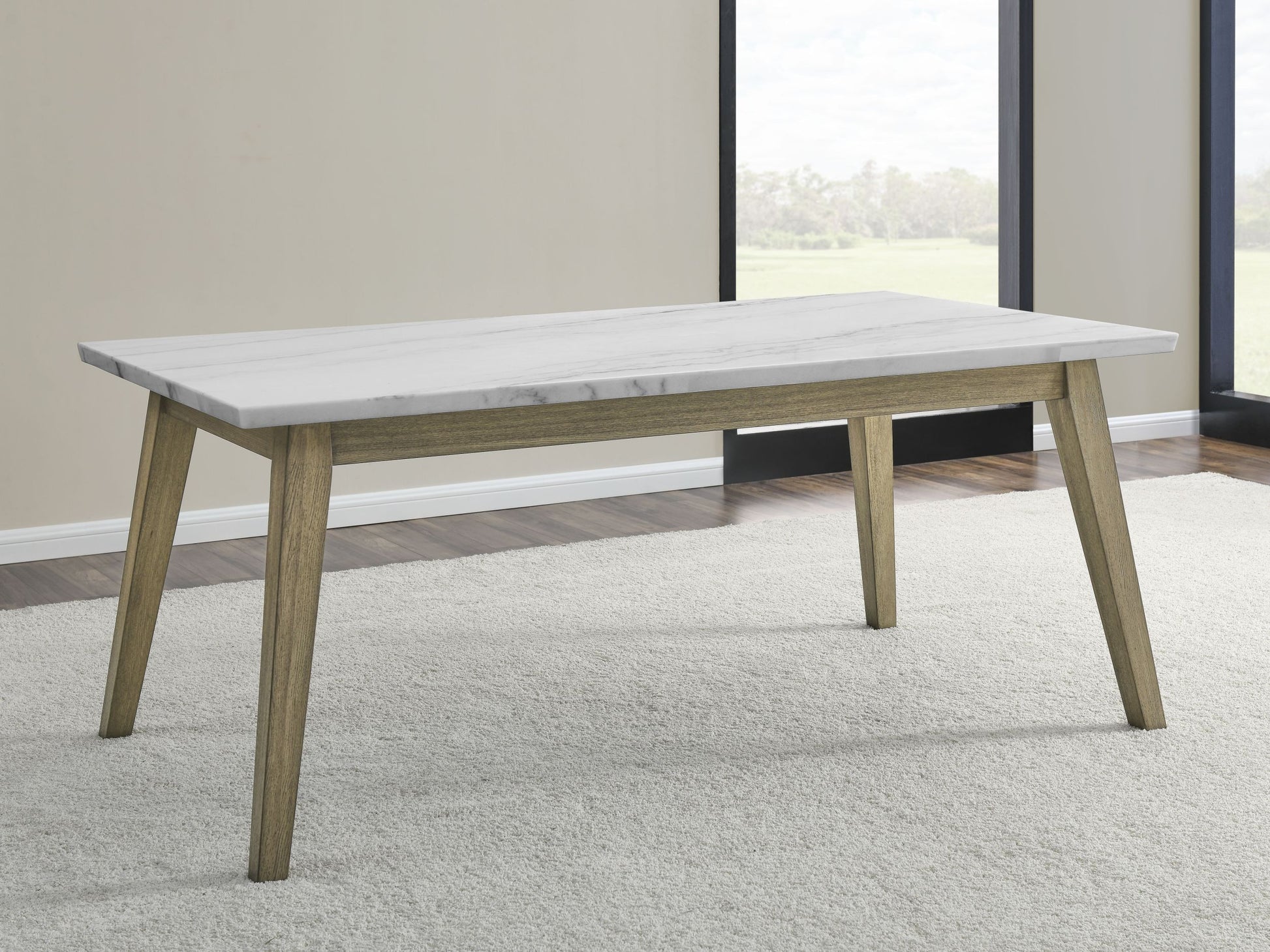 Vida White Marble Top Dining Table Brown White Brown White Wood