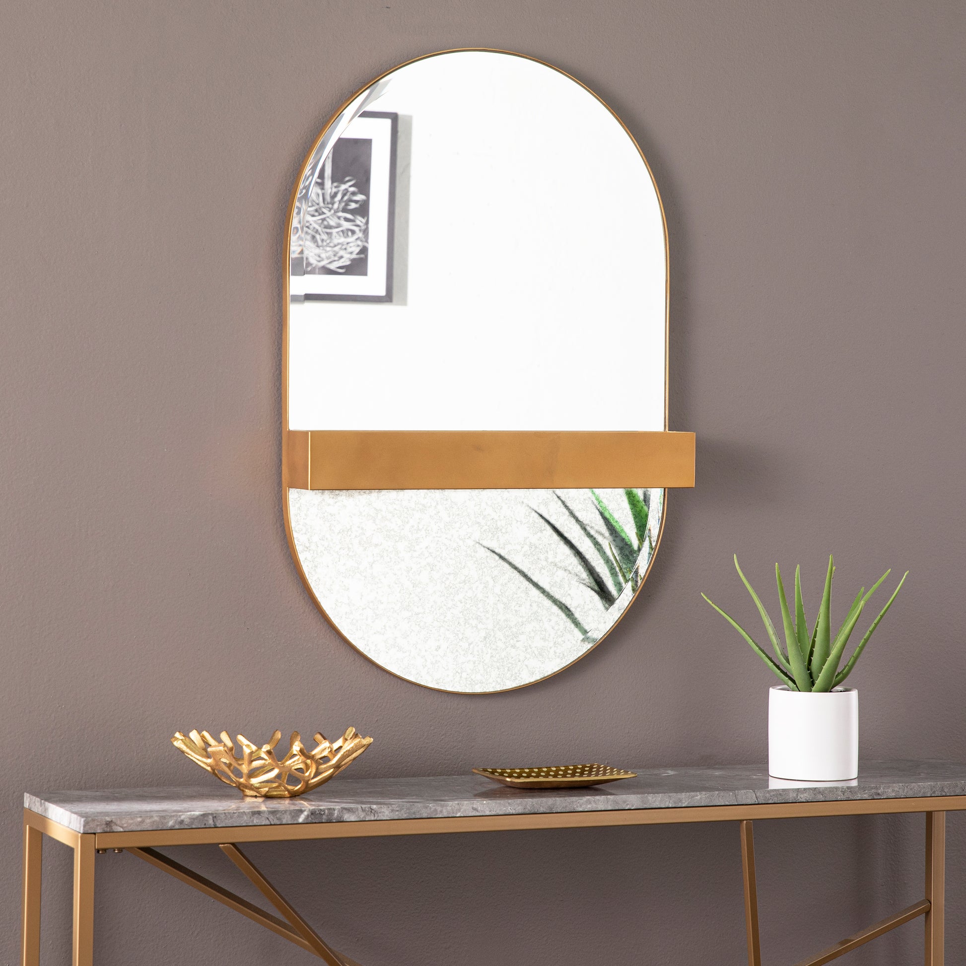 Melston Decorative Mirror W Storage Gold Iron