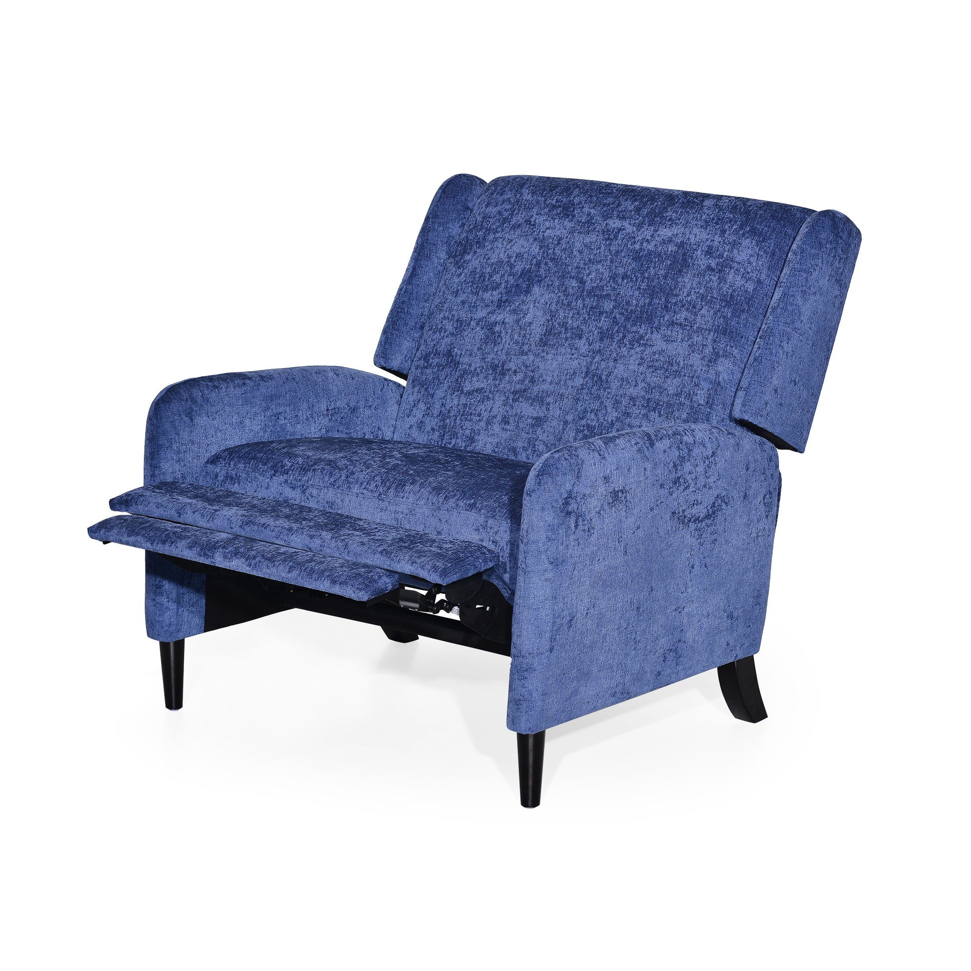 Oversized Textured Fabric Pushback Recliner, Navy Blue And Dark Brown Navy Blue Fabric