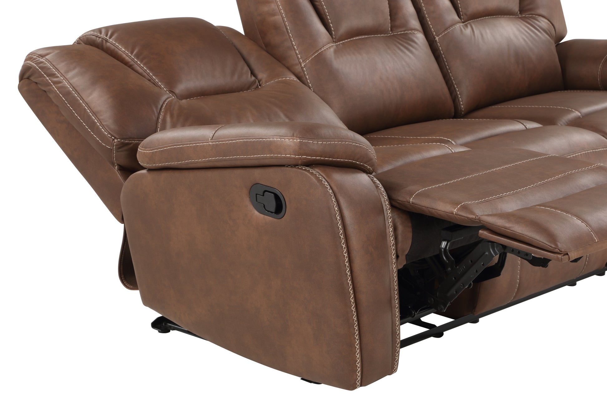 Katrine Pu Manual Reclining Sofa Chestnut Brown Dark Brown Faux Leather 3 Seat