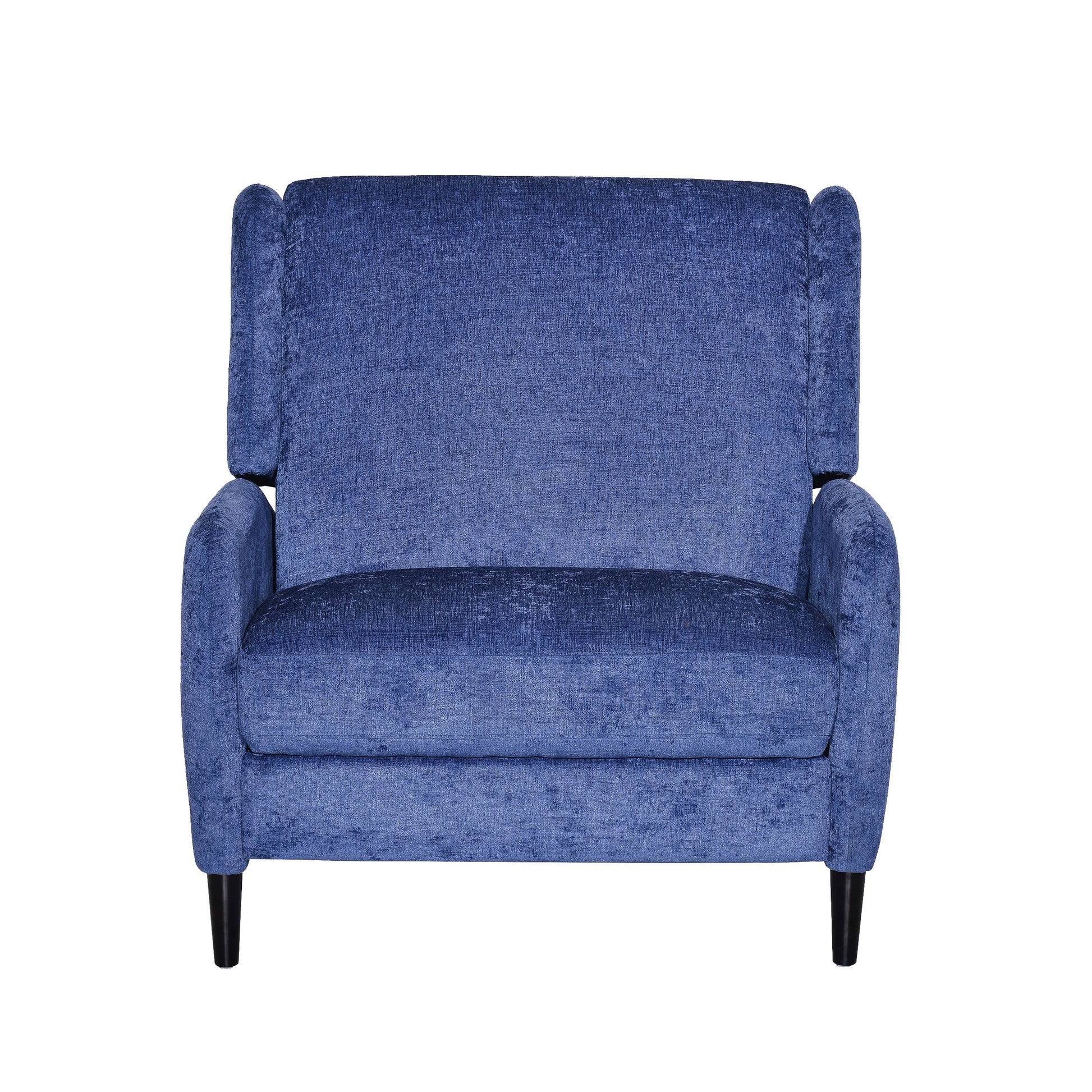 Oversized Textured Fabric Pushback Recliner, Navy Blue And Dark Brown Navy Blue Fabric