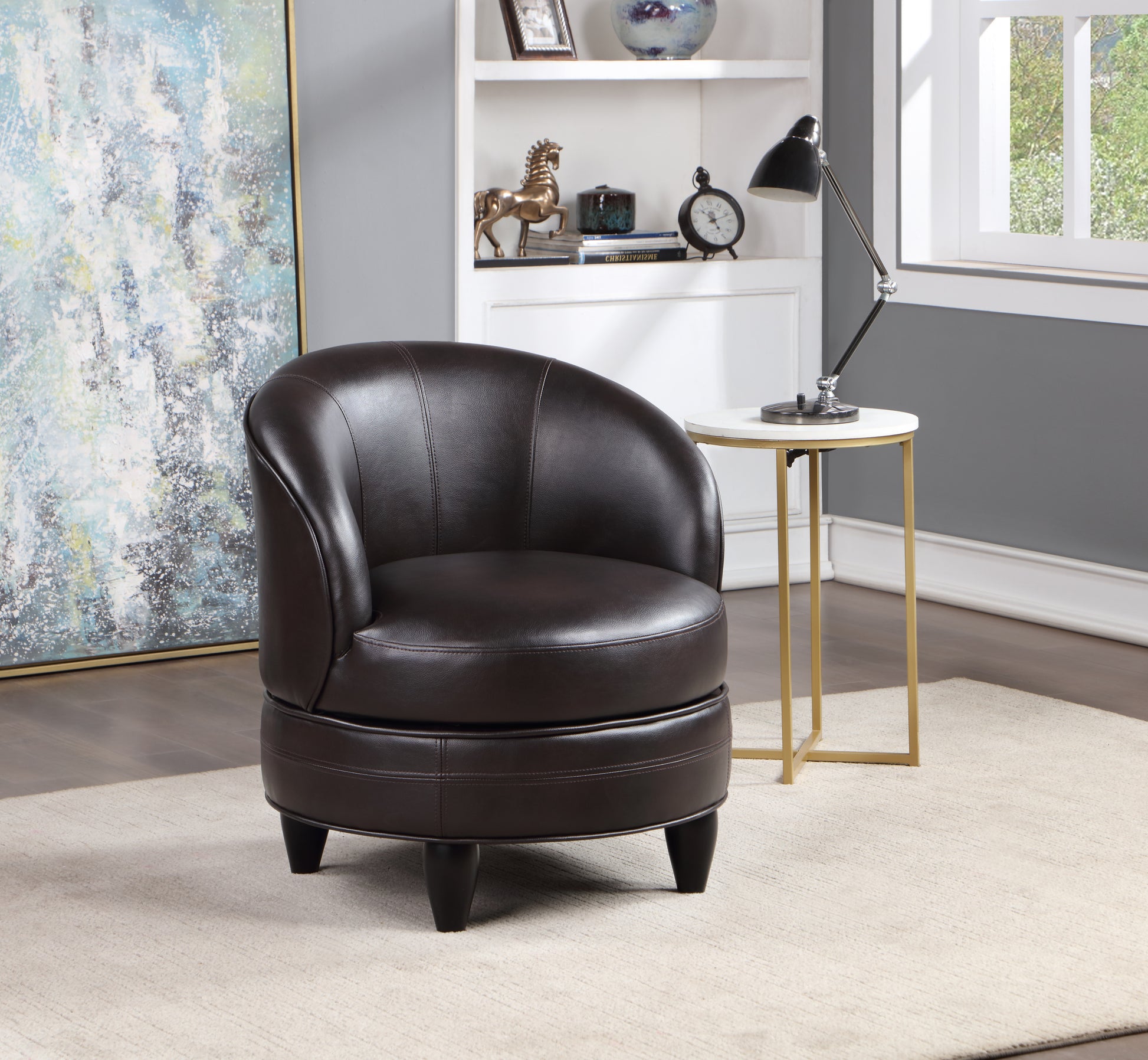 Sophia Swivel Chair Brown Dark Brown Wood