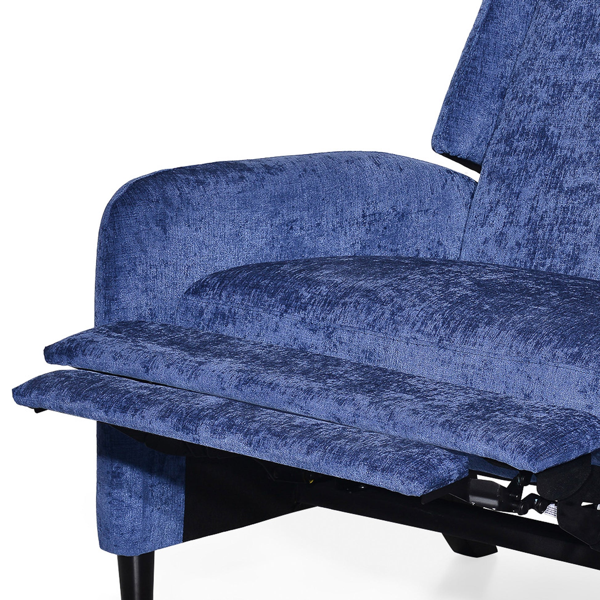 Oversized Textured Fabric Pushback Recliner, Navy Blue And Dark Brown Navy Blue Fabric