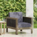 Outdoor Acacia Wood Club Chair With Wicker Accents, Gray Mixed Gray Brown, 30.25