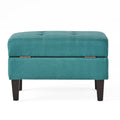 Storage Ottoman Teal Wood Fabric