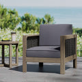 Outdoor Acacia Wood Club Chair With Wicker Accents, Gray Mixed Gray Brown, 30.25