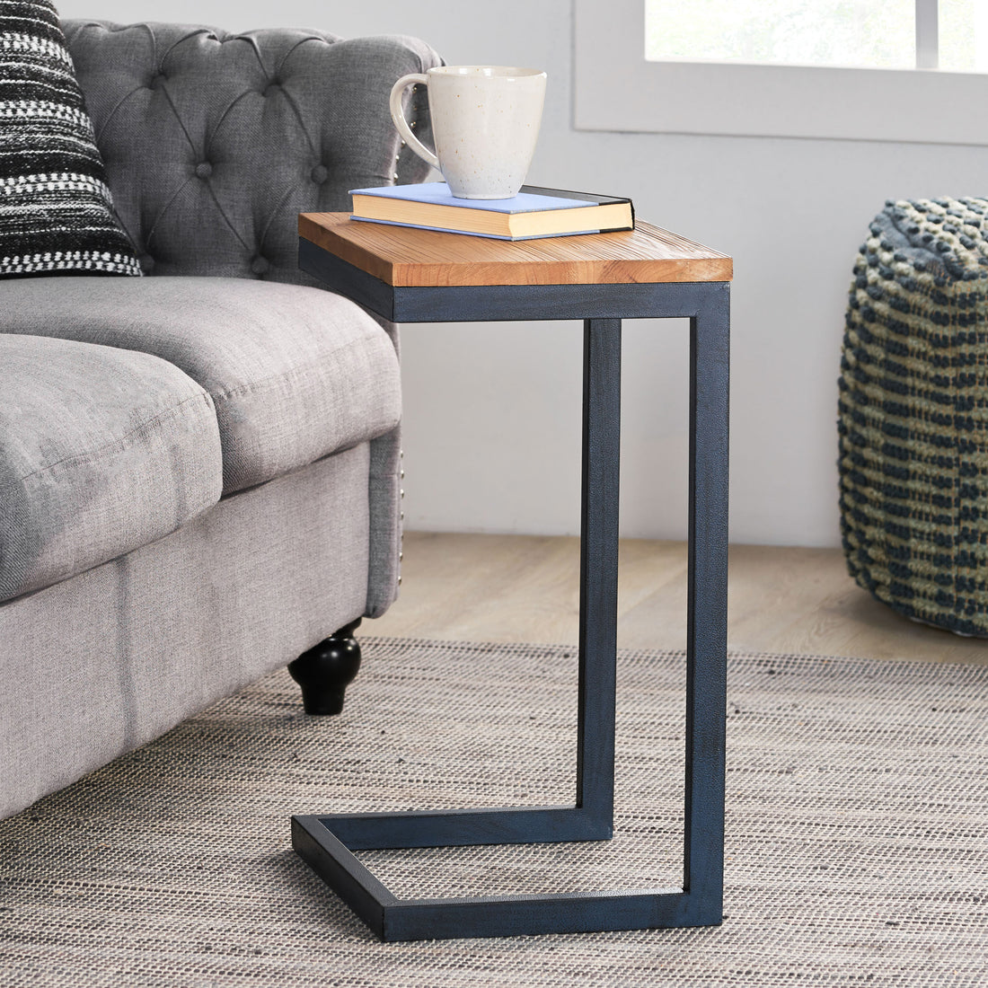 Accent Table Medium Antique Natural Nature Rectangular Wood Metal