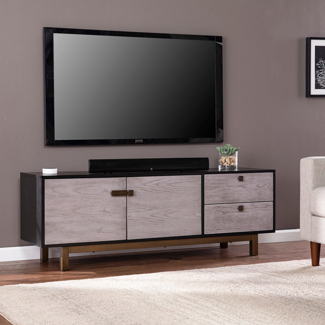 Enderly Media Console W Storage Light Gray 60 69 Inches Mdf