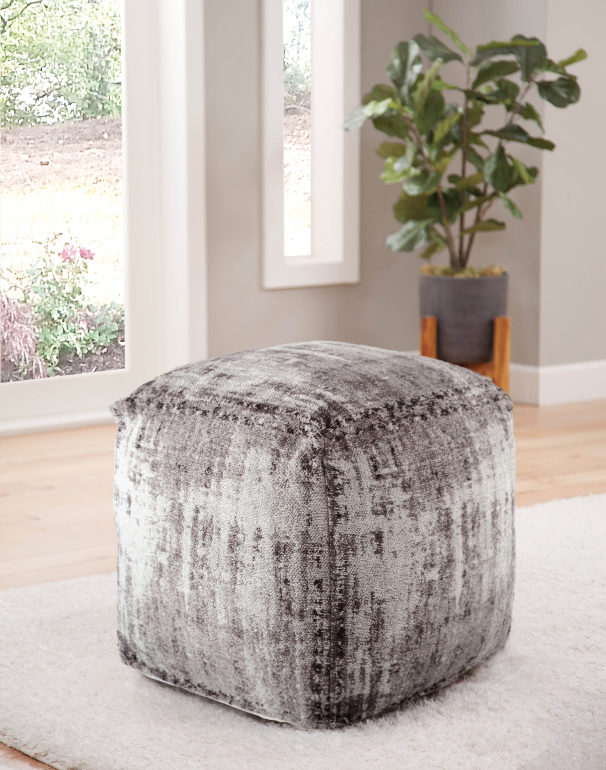 Hazel Square Pouf Dark Gray Dark Gray Fabric