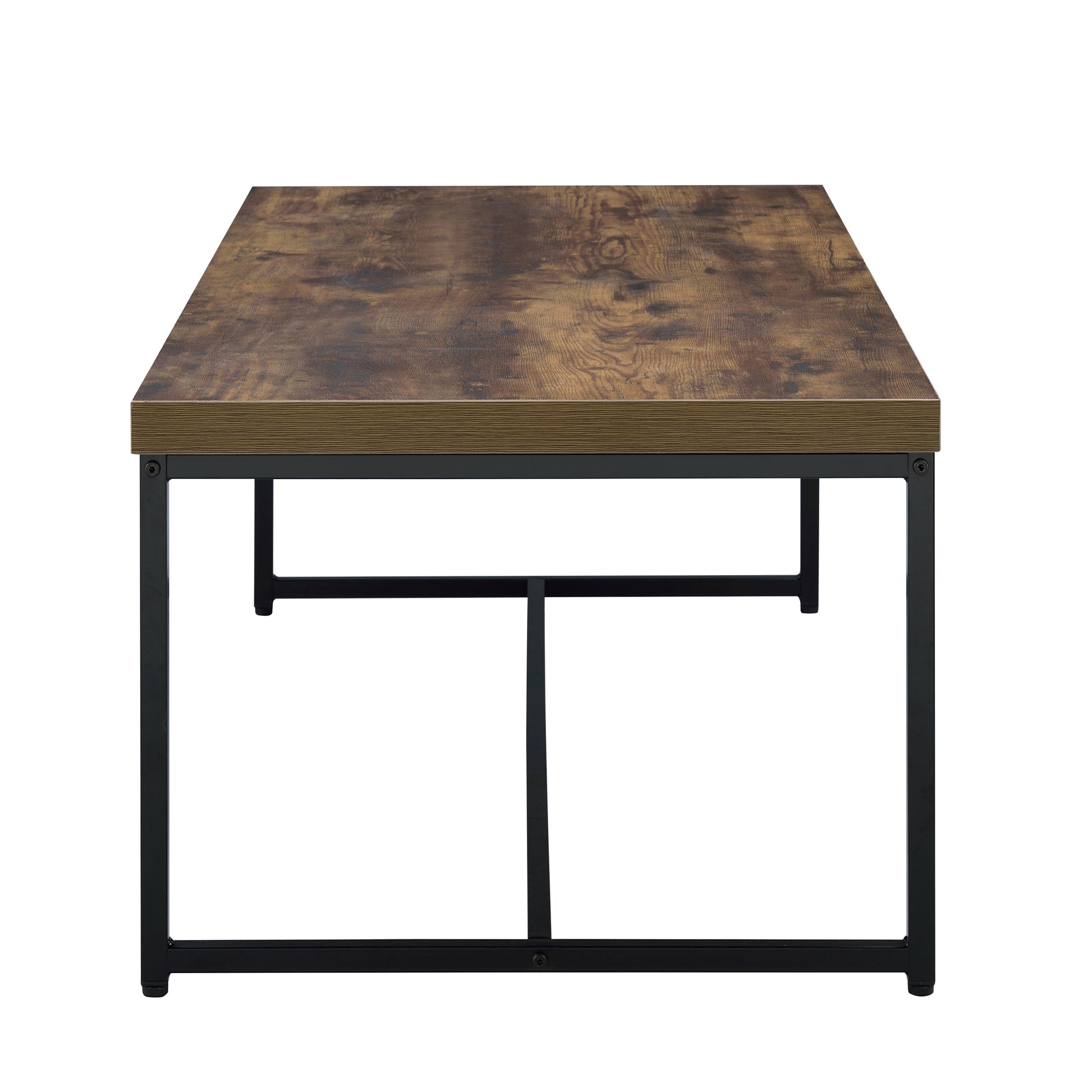 Weathered Oak And Black Rectangle Coffee Table Black Brown Primary Living Space Industrial Oak Rectangular Wood Metal Sled