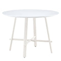 A Modern Minimalist Circular Dining Table With A 42 Inch Diameter White Patterned Tabletop And White Metal Legs. Suitable For Restaurants, Living Rooms, And Conference Rooms. White Mdf Metal
