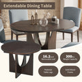 Modern 5 Piece Extendable Round Dining Table Set With 16.2Inch Removable Leaf For Small Places, Espresso Gray Wood Dining Room Solid Wood Rubberwood Round Dining Table With Chair Upholstered Chair Wood Espresso Seats 4 Removable Leaf Contemporary Round