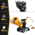 6'' Inch 420Cc 15Hp Pull Start Gas Powered 4 Wheels Wood Chipper Shredder Mulcher With Towbar Stop Bar Yellow Steel Steel